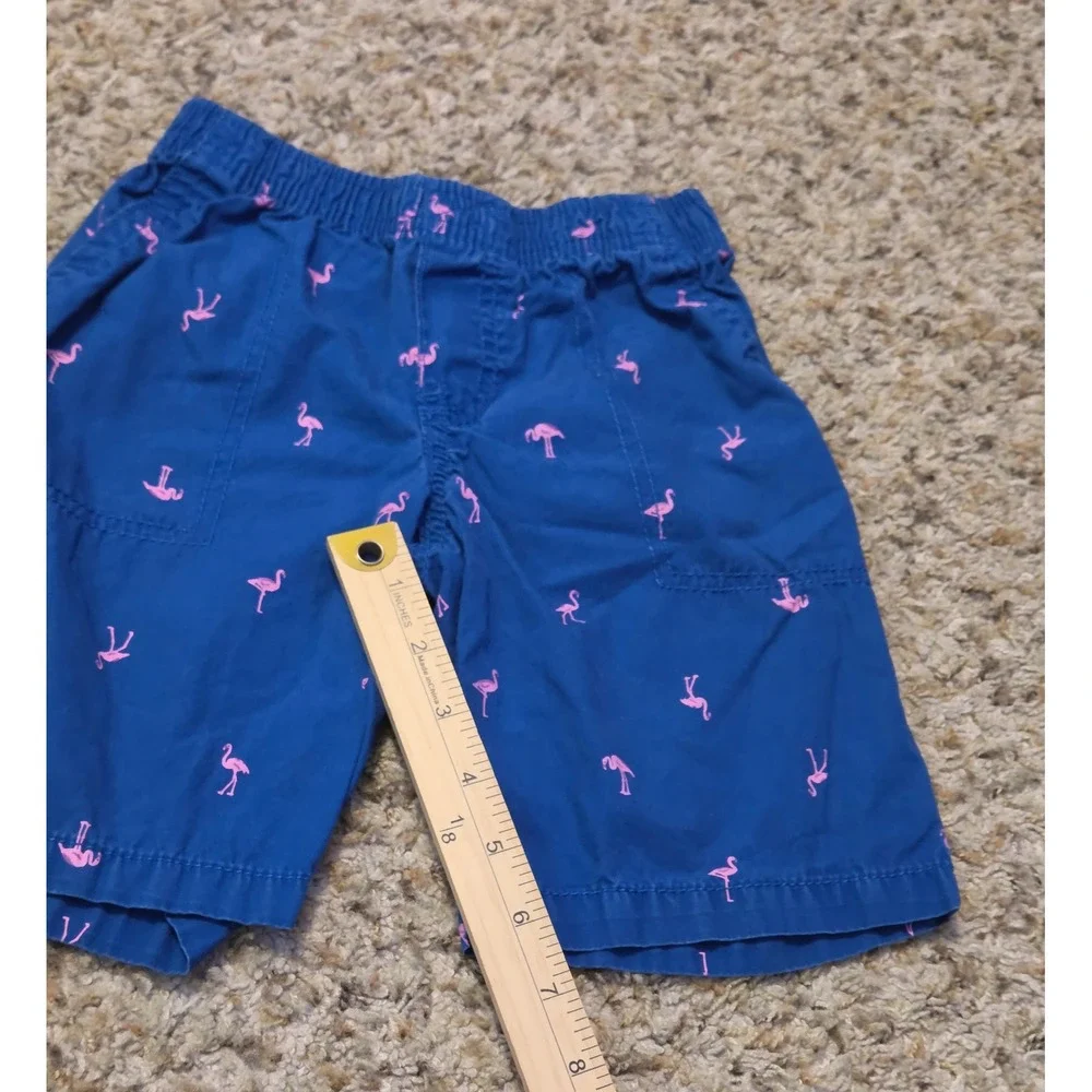 Carters Elastic Waistband‎ Flamingo Print Shorts Youth Size 5T Blue Pink